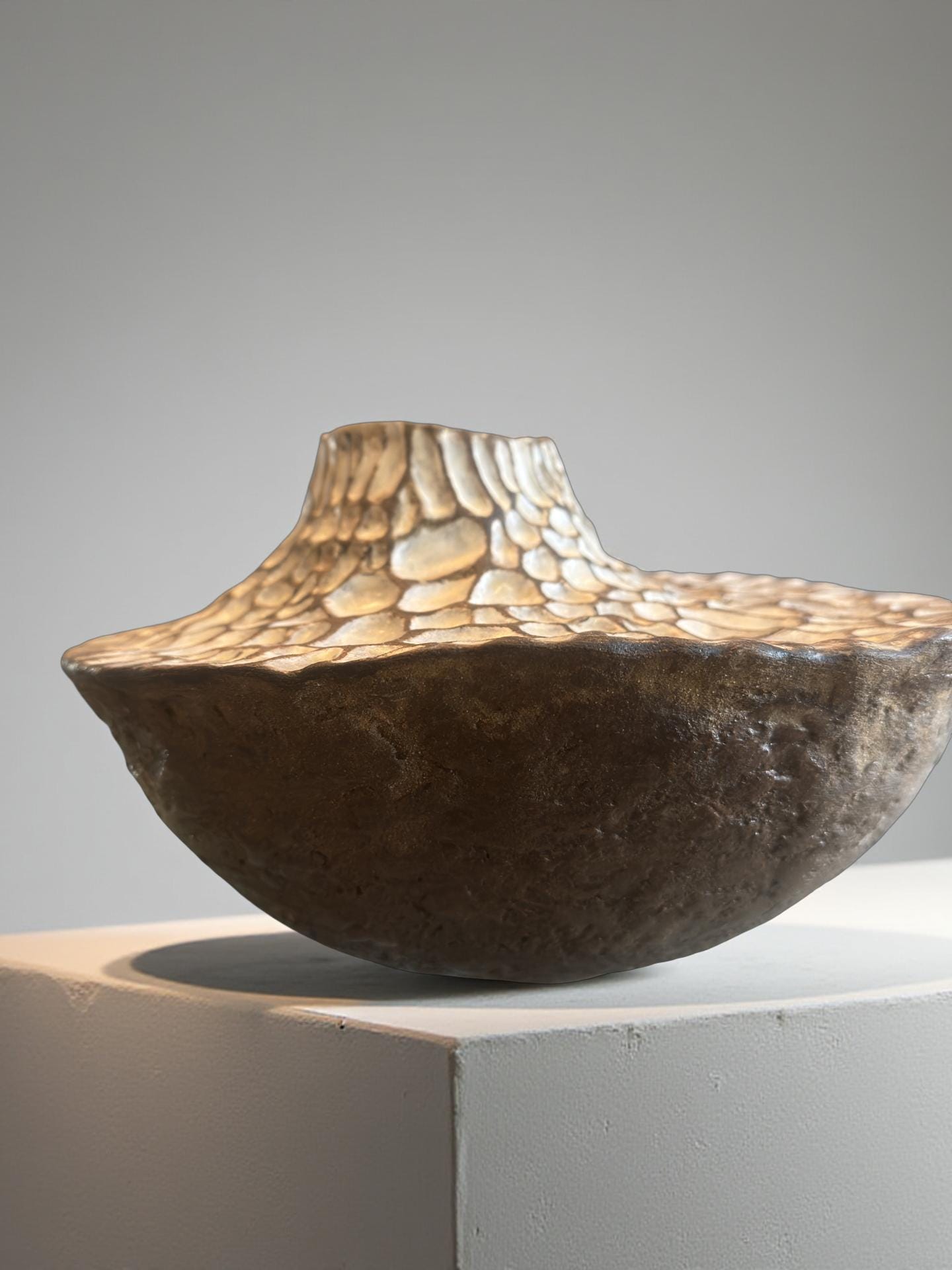 Sculptural Ceramic Vessel with Textured Top – Handcrafted Earth-Toned Art Piece
