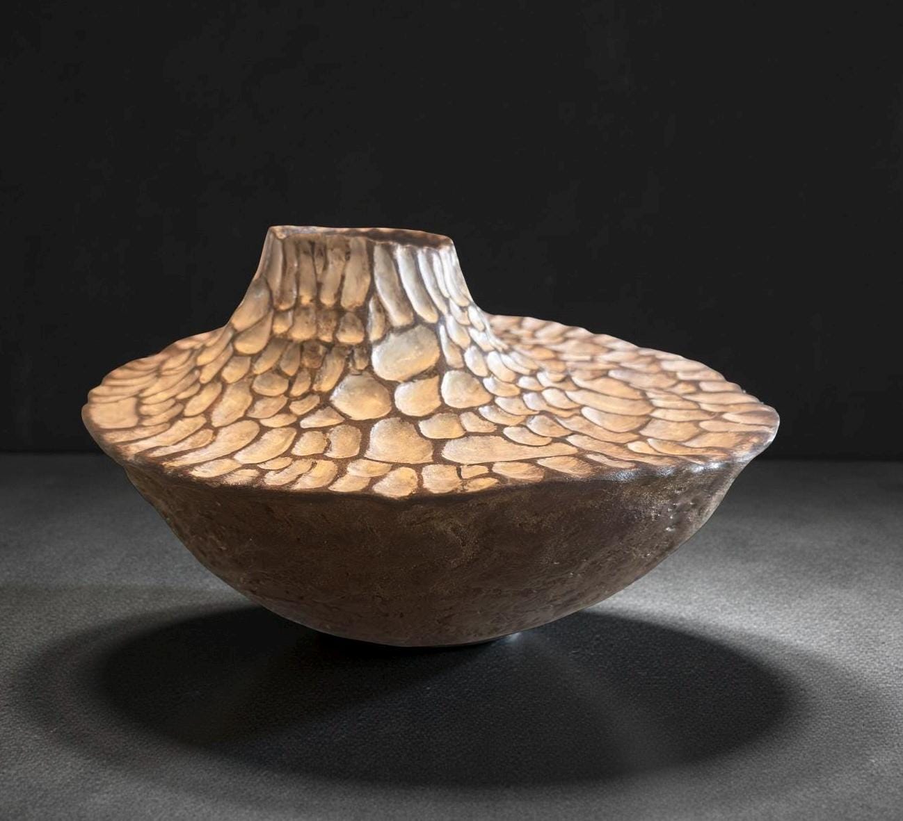 Sculptural Ceramic Vessel with Textured Top – Handcrafted Earth-Toned Art Piece
