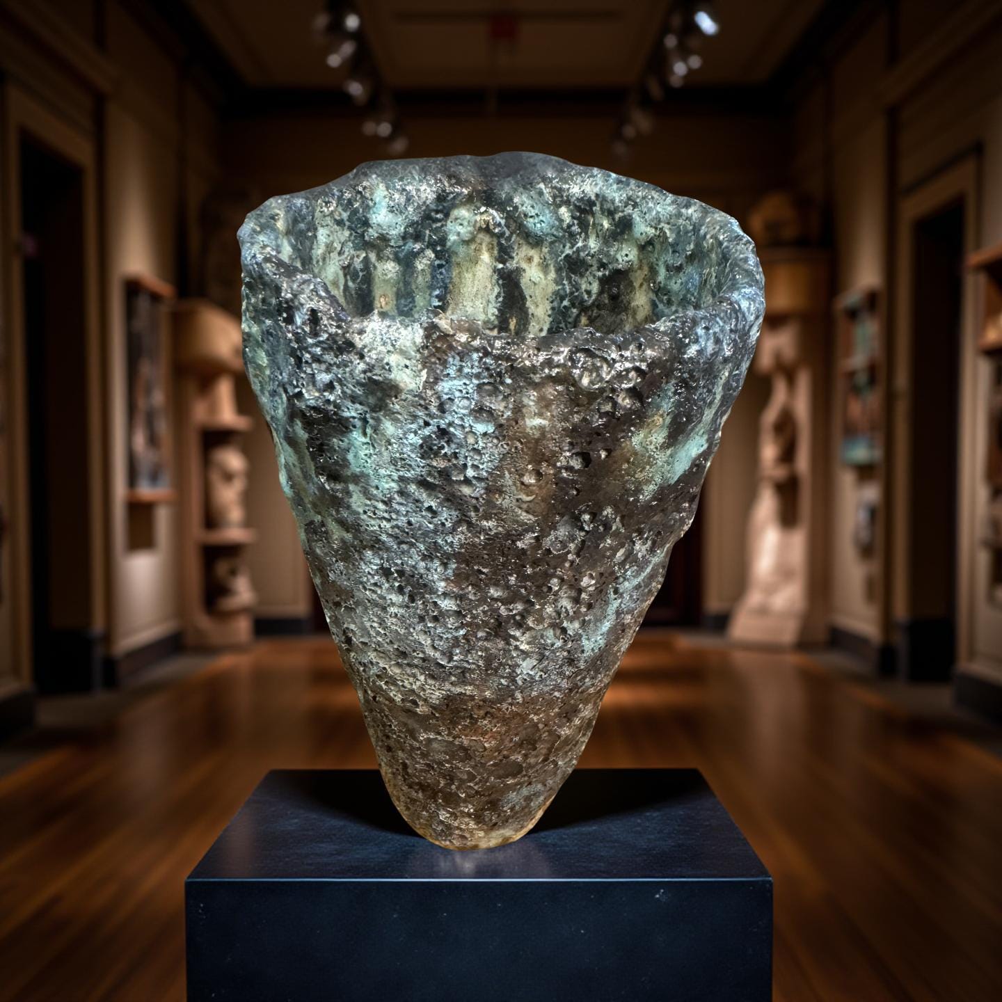 Hand-Built Art Ceramic Vase: Turquoise Brown Green Rustic Texture