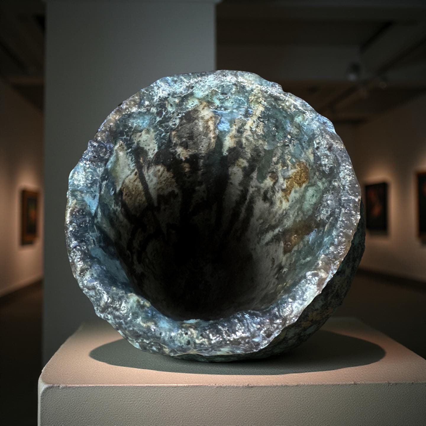 Hand-Built Art Ceramic Vase: Turquoise Brown Green Rustic Texture