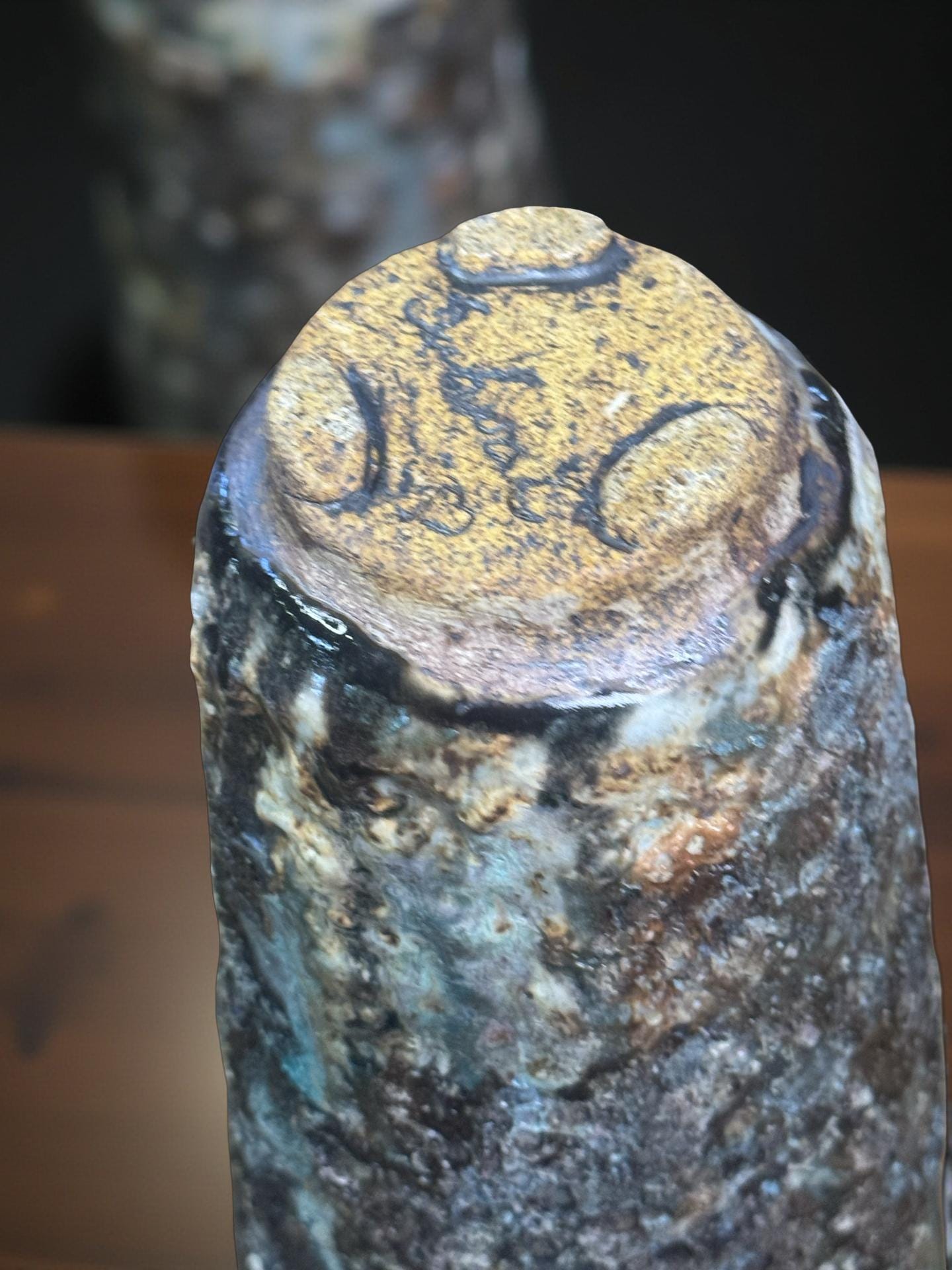 Hand-Built Art Ceramic Vase: Turquoise Brown Green Rustic Texture