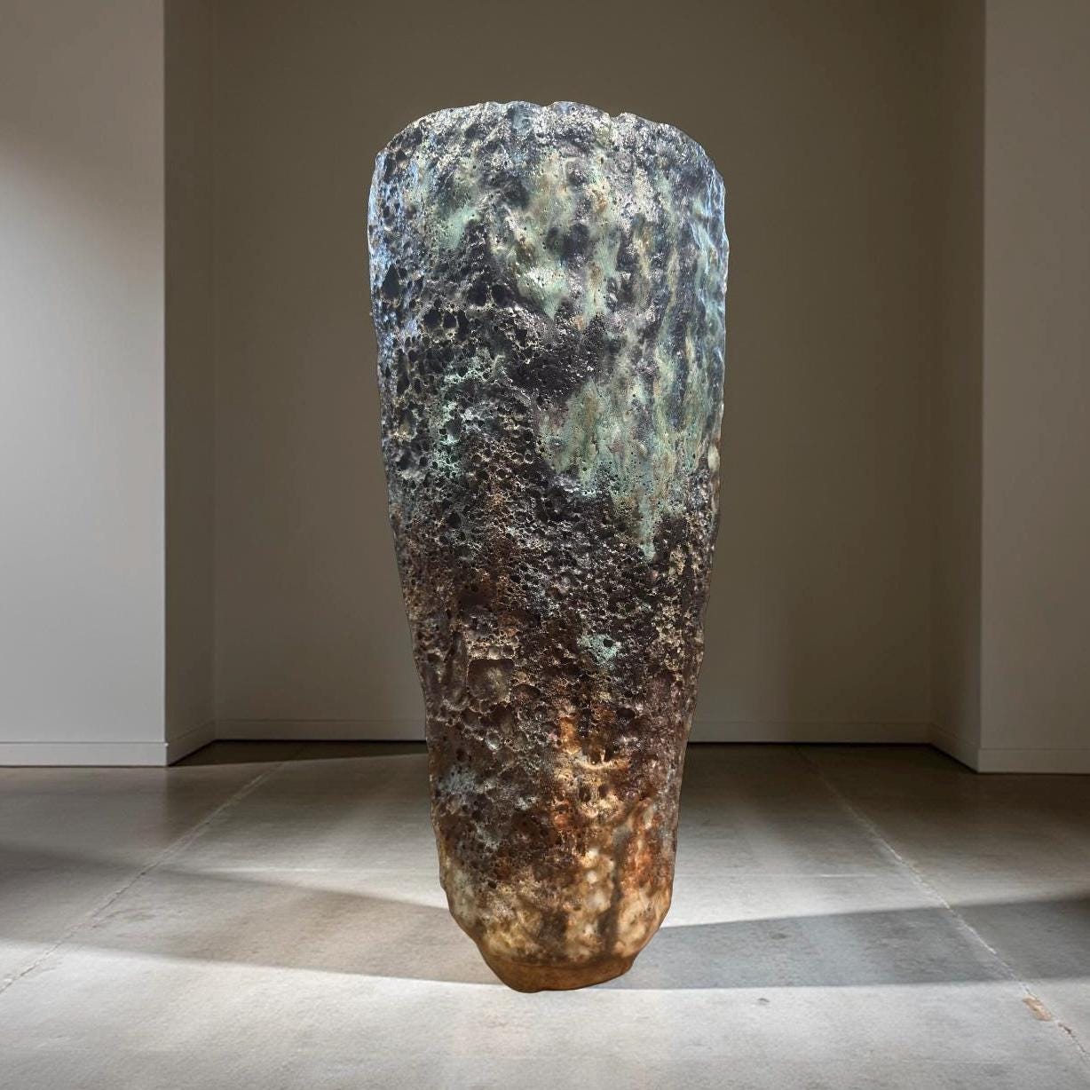 Hand-Built Art Ceramic Vase: Turquoise Brown Green Rustic Texture