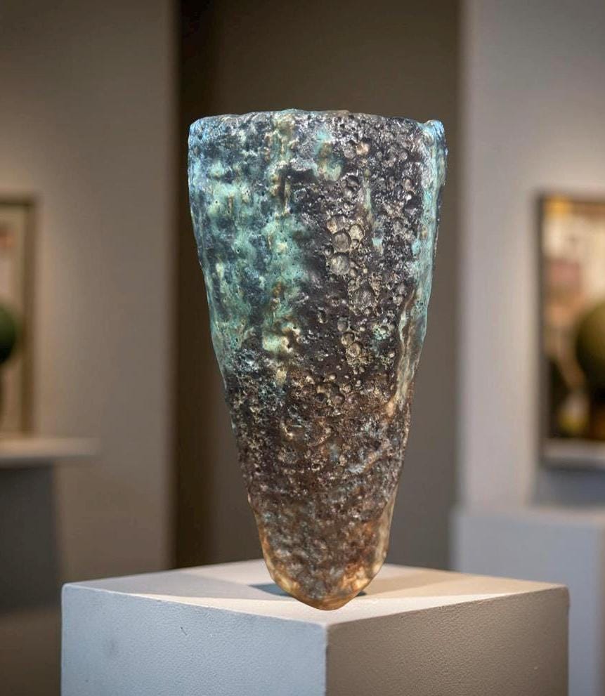 Hand-Built Art Ceramic Vase: Turquoise Brown Green Rustic Texture