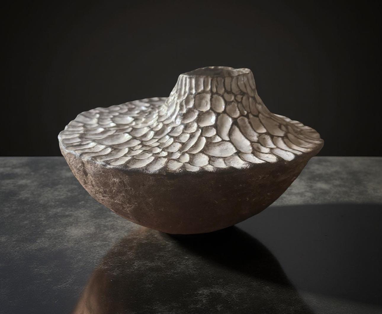 Sculptural Ceramic Vessel with Textured Top – Handcrafted Earth-Toned Art Piece