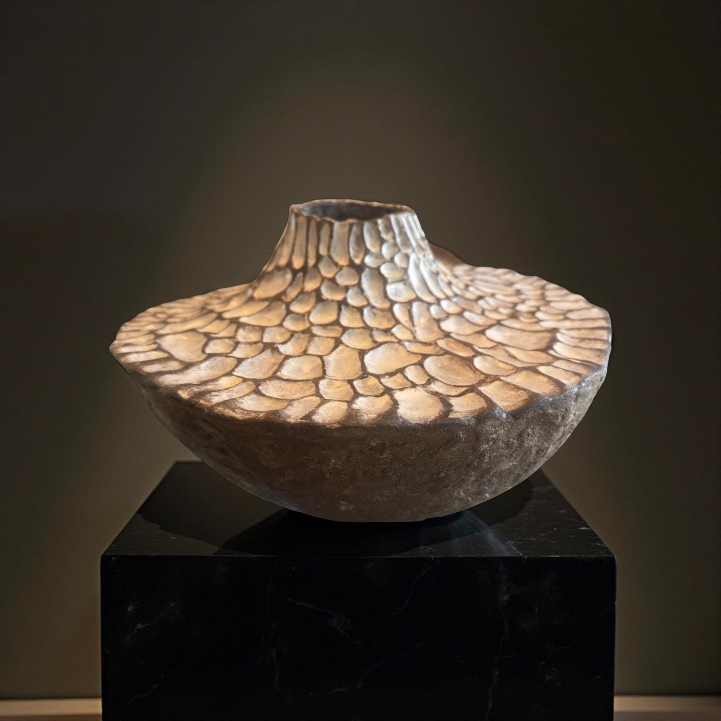 Sculptural Ceramic Vessel with Textured Top – Handcrafted Earth-Toned Art Piece