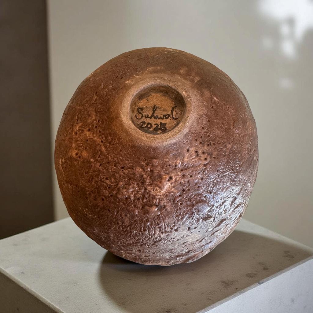 Sculptural Ceramic Vessel with Textured Top – Handcrafted Earth-Toned Art Piece