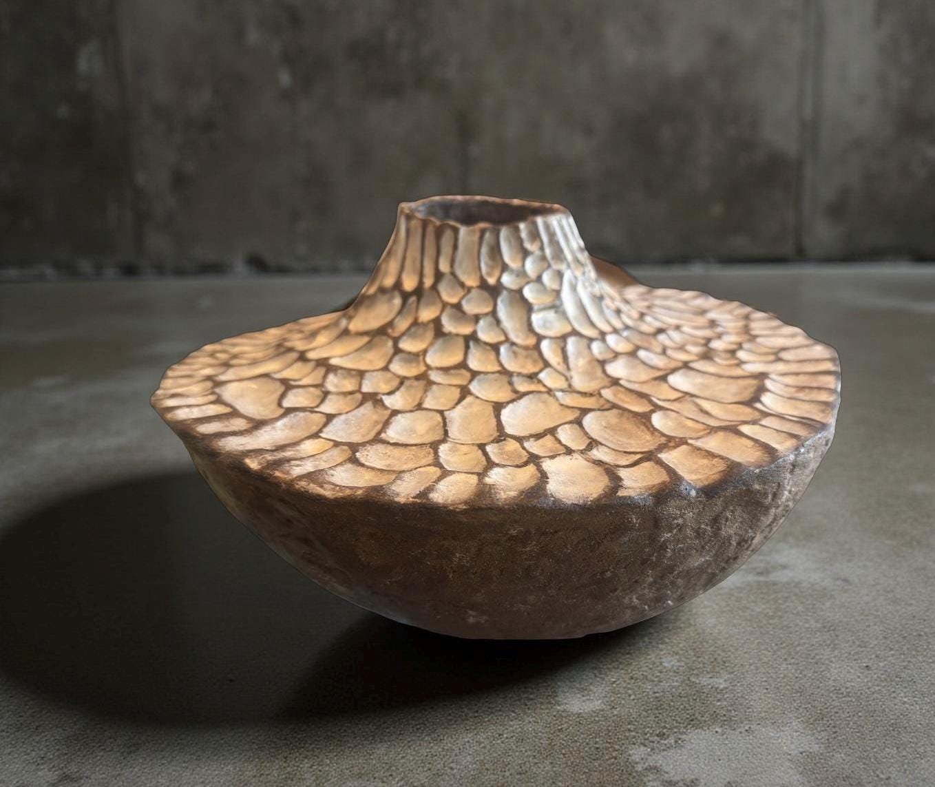 Sculptural Ceramic Vessel with Textured Top – Handcrafted Earth-Toned Art Piece