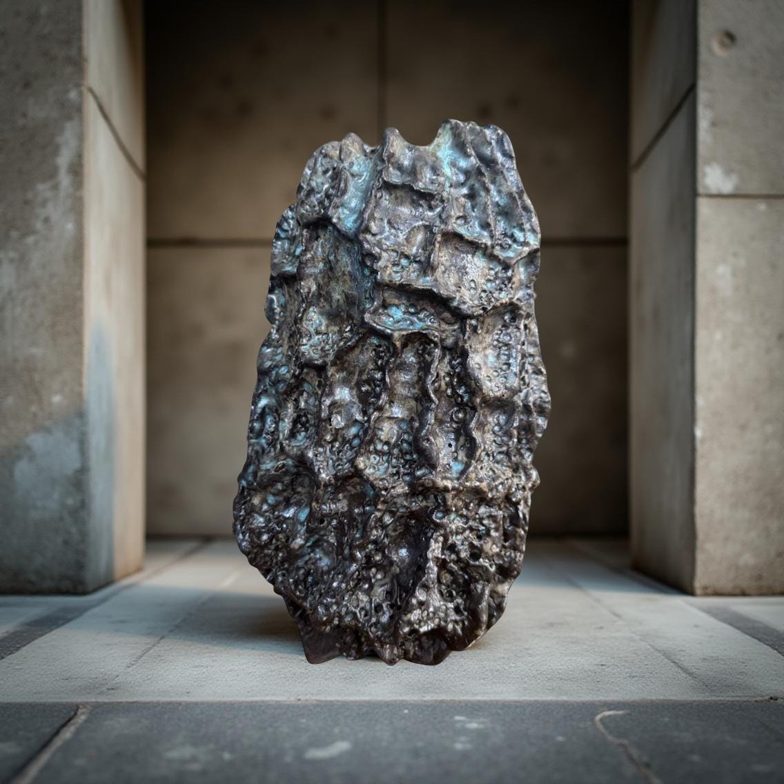 Hand-Built Art Ceramic Lava Bloom – Textured Ceramic Sculpture with Iridescent Blue Highlights