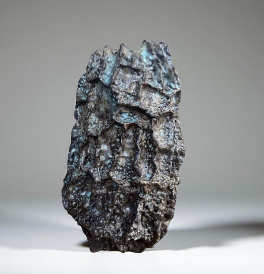 Hand-Built Art Ceramic Lava Bloom – Textured Ceramic Sculpture with Iridescent Blue Highlights