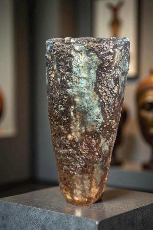 Hand-Built Art Ceramic Vase: Turquoise Brown Green Rustic Texture