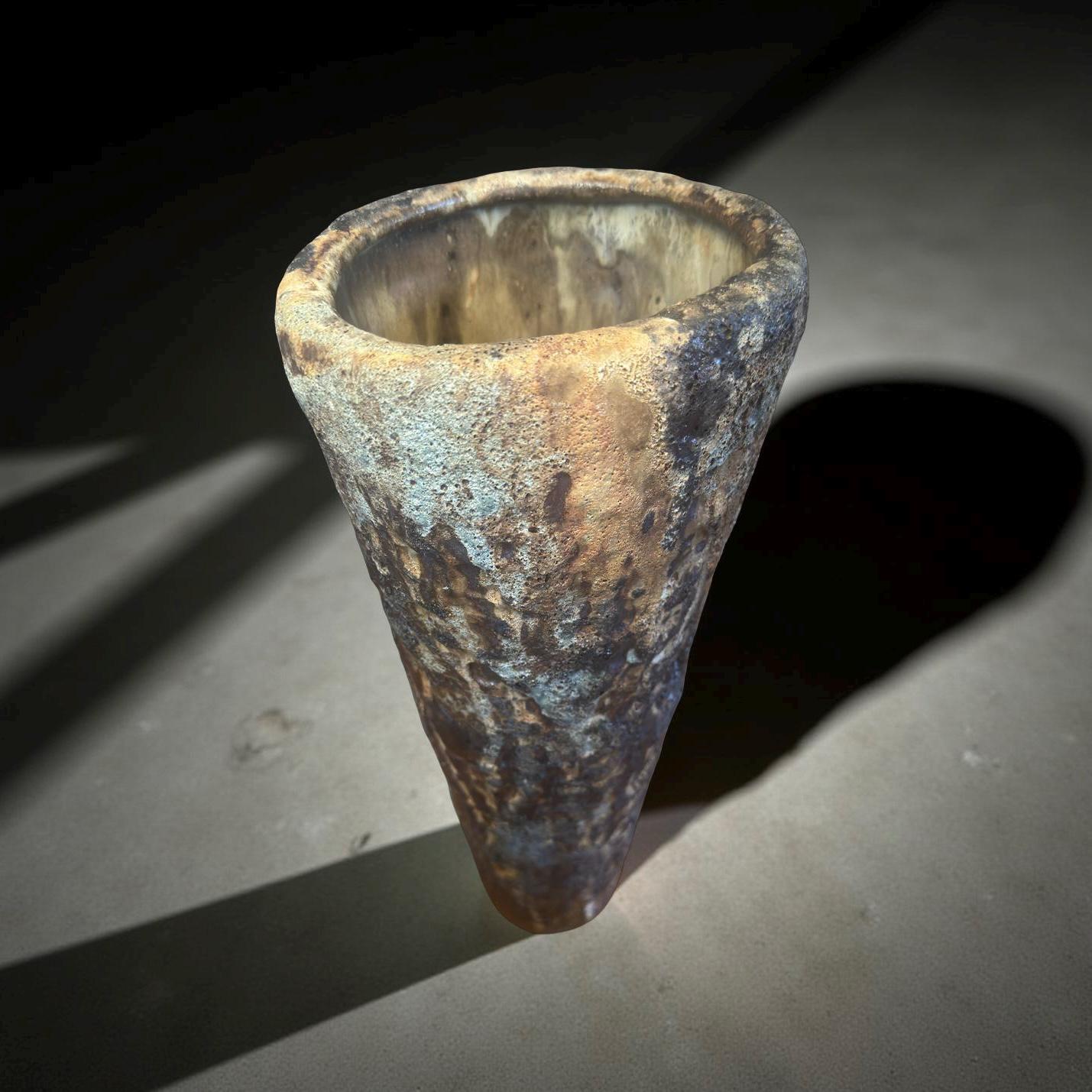 Volcanic Textured Ceramic Vase | Hand-built Sculptural Vessel | Earth-fired Surface, Organic Form, One-of-a-Kind Art Object
