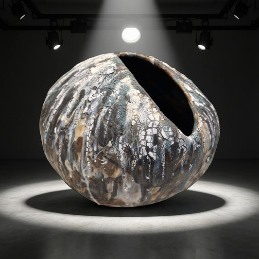 Handmade Ceramic Art Vase – Organic Cracked Glaze, Sculptural Pottery in Earth Tones