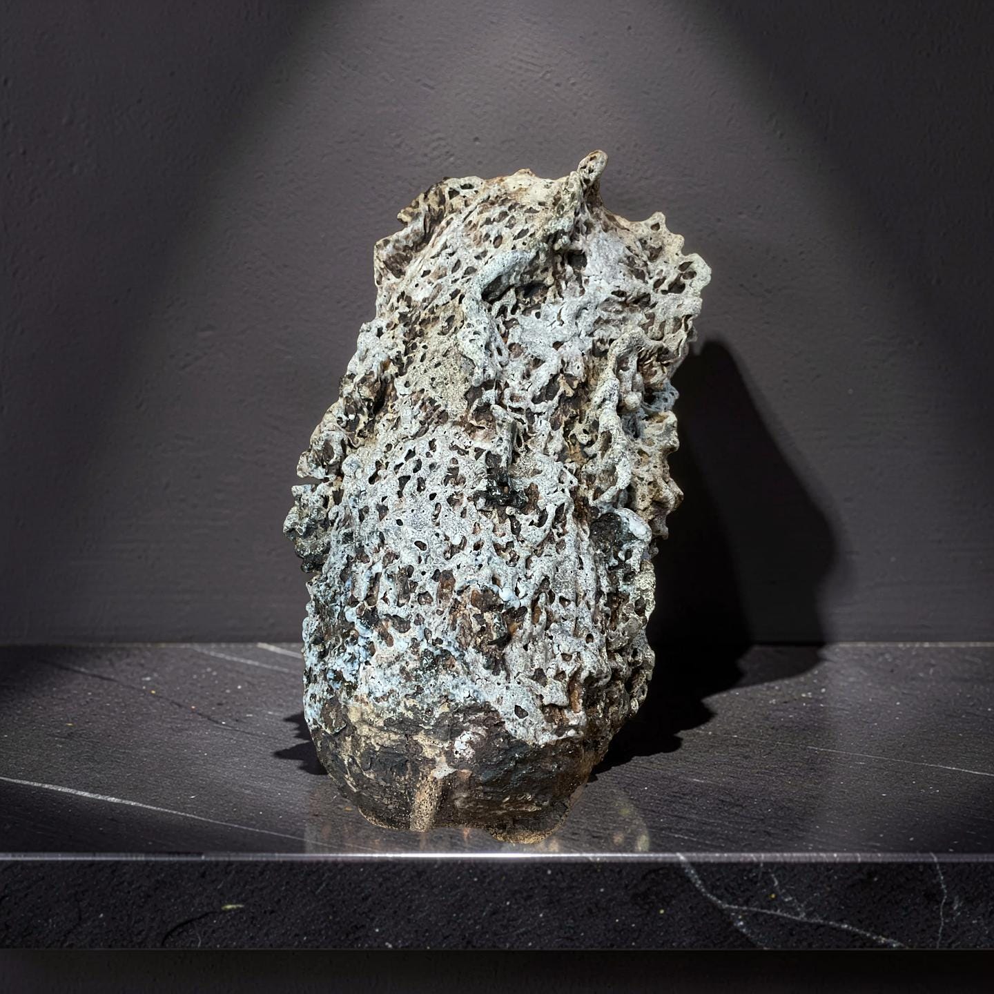 Handbuilt Ceramic Sculpture – Textured Earth Tones, Organic Form,White Lava Glaze