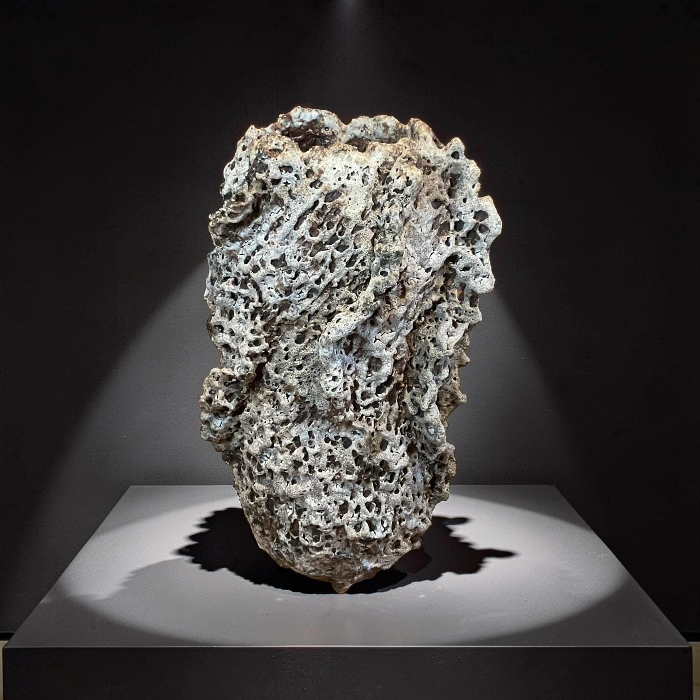 Handbuilt Ceramic Sculpture – Textured Earth Tones, Organic Form,White Lava Glaze