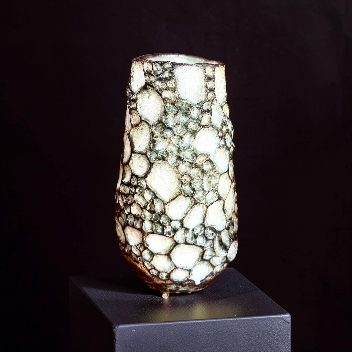 Handcrafted Ceramic Vase– Wabi-Sabi Stone Texture, Geometric Pattern Ambient Light