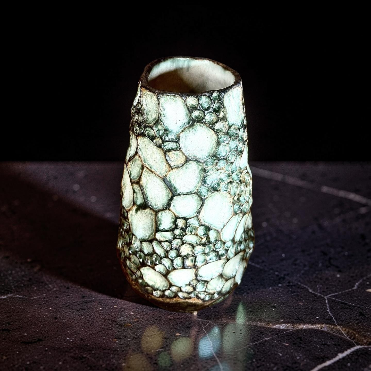 Handcrafted Ceramic Vase– Wabi-Sabi Stone Texture, Geometric Pattern Ambient Light