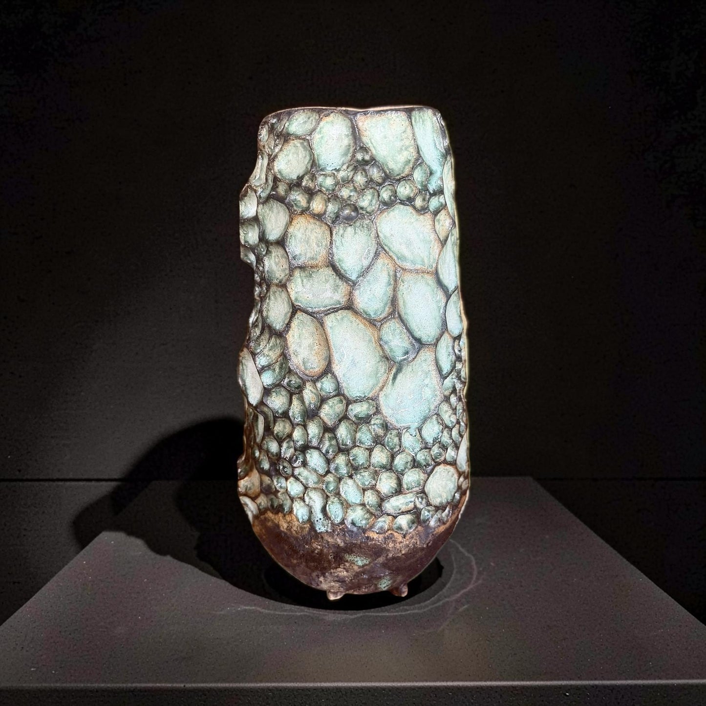Handcrafted Ceramic Vase– Wabi-Sabi Stone Texture, Geometric Pattern Ambient Light