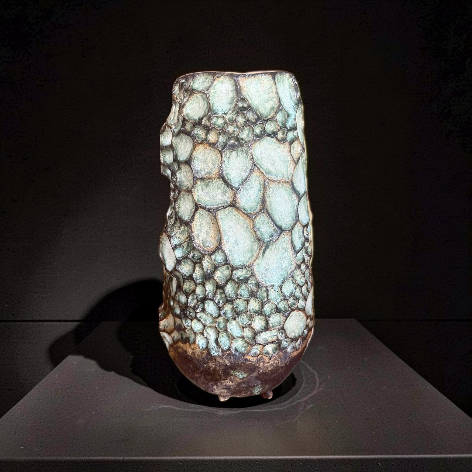 Handcrafted Ceramic Vase– Wabi-Sabi Stone Texture, Geometric Pattern Ambient Light
