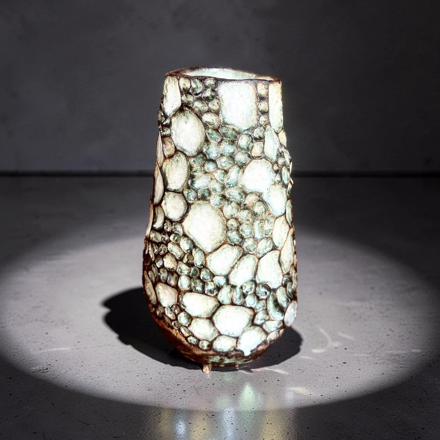 Handcrafted Ceramic Vase– Wabi-Sabi Stone Texture, Geometric Pattern Ambient Light