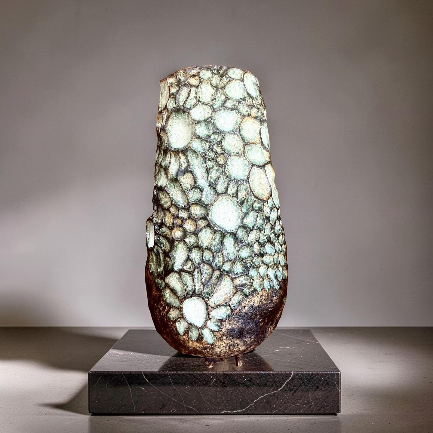 Handcrafted Ceramic Vase– Wabi-Sabi Stone Texture, Geometric Pattern Ambient Light