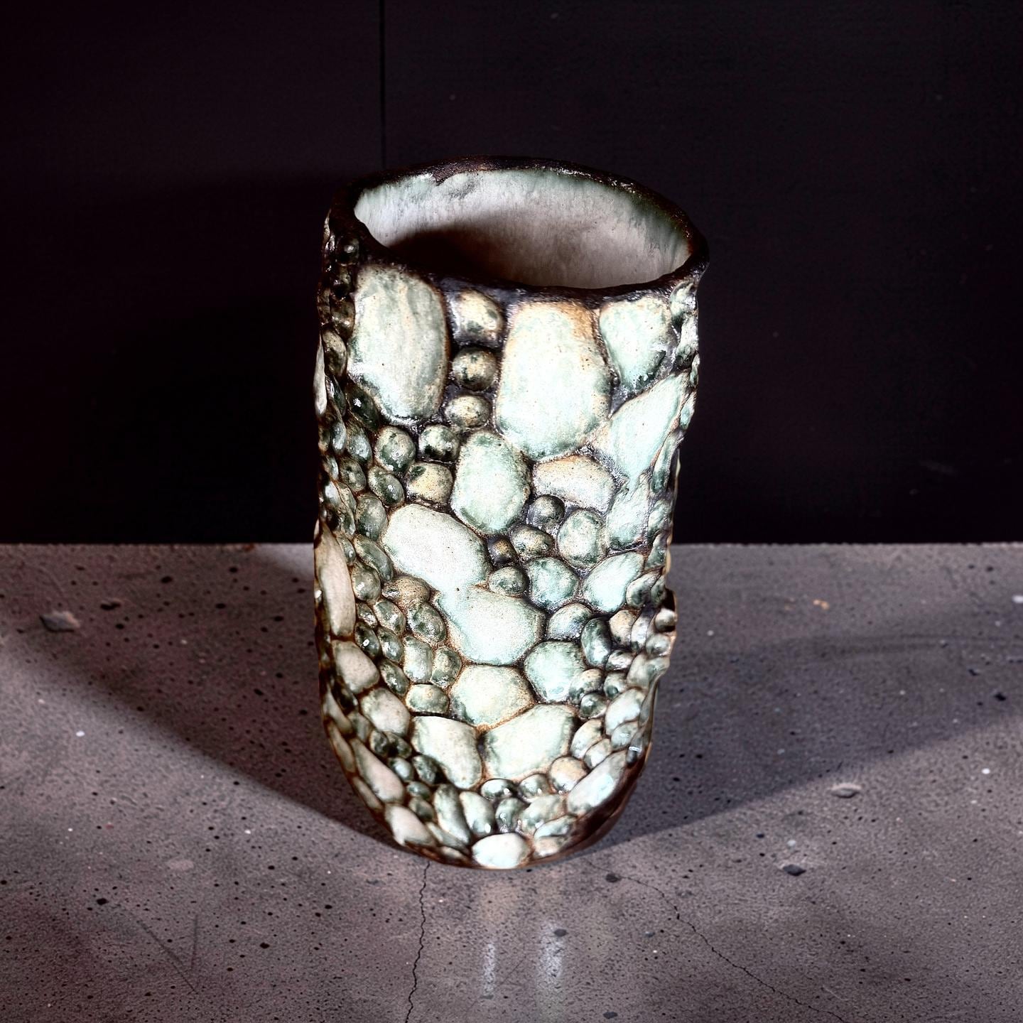 Handcrafted Ceramic Vase– Wabi-Sabi Stone Texture, Geometric Pattern Ambient Light