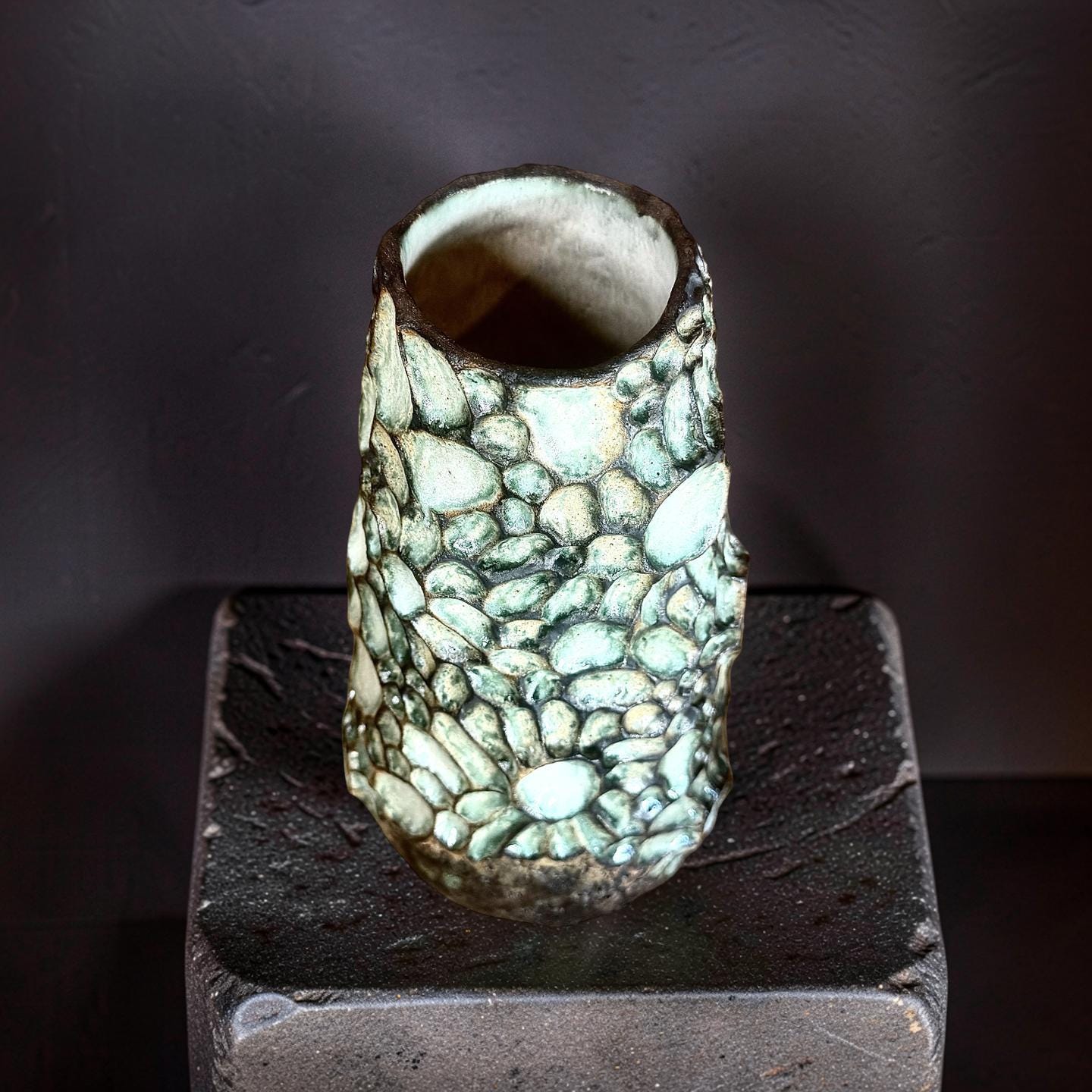 Handcrafted Ceramic Vase– Wabi-Sabi Stone Texture, Geometric Pattern Ambient Light