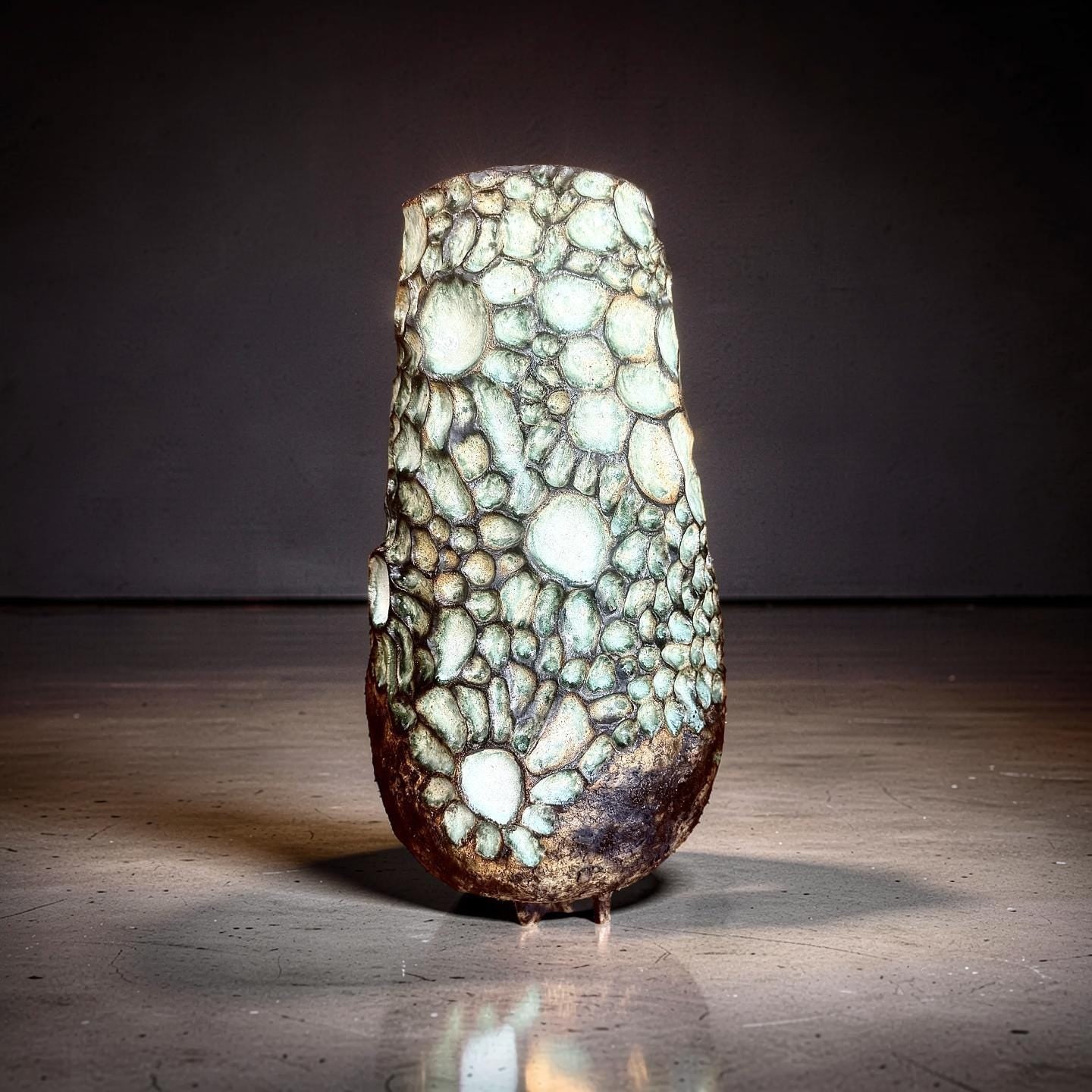 Handcrafted Ceramic Vase– Wabi-Sabi Stone Texture, Geometric Pattern Ambient Light