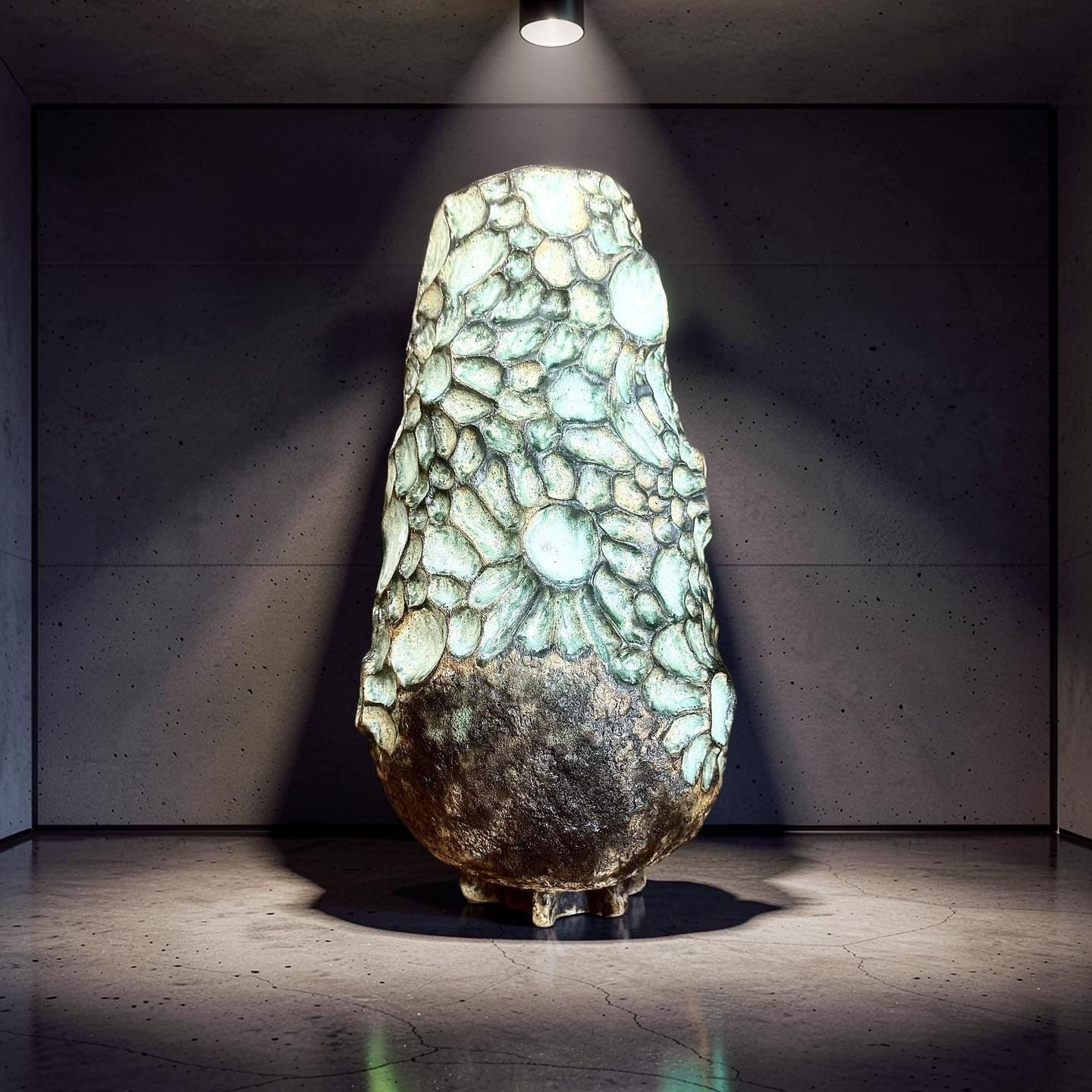 Handcrafted Ceramic Vase– Wabi-Sabi Stone Texture, Geometric Pattern Ambient Light