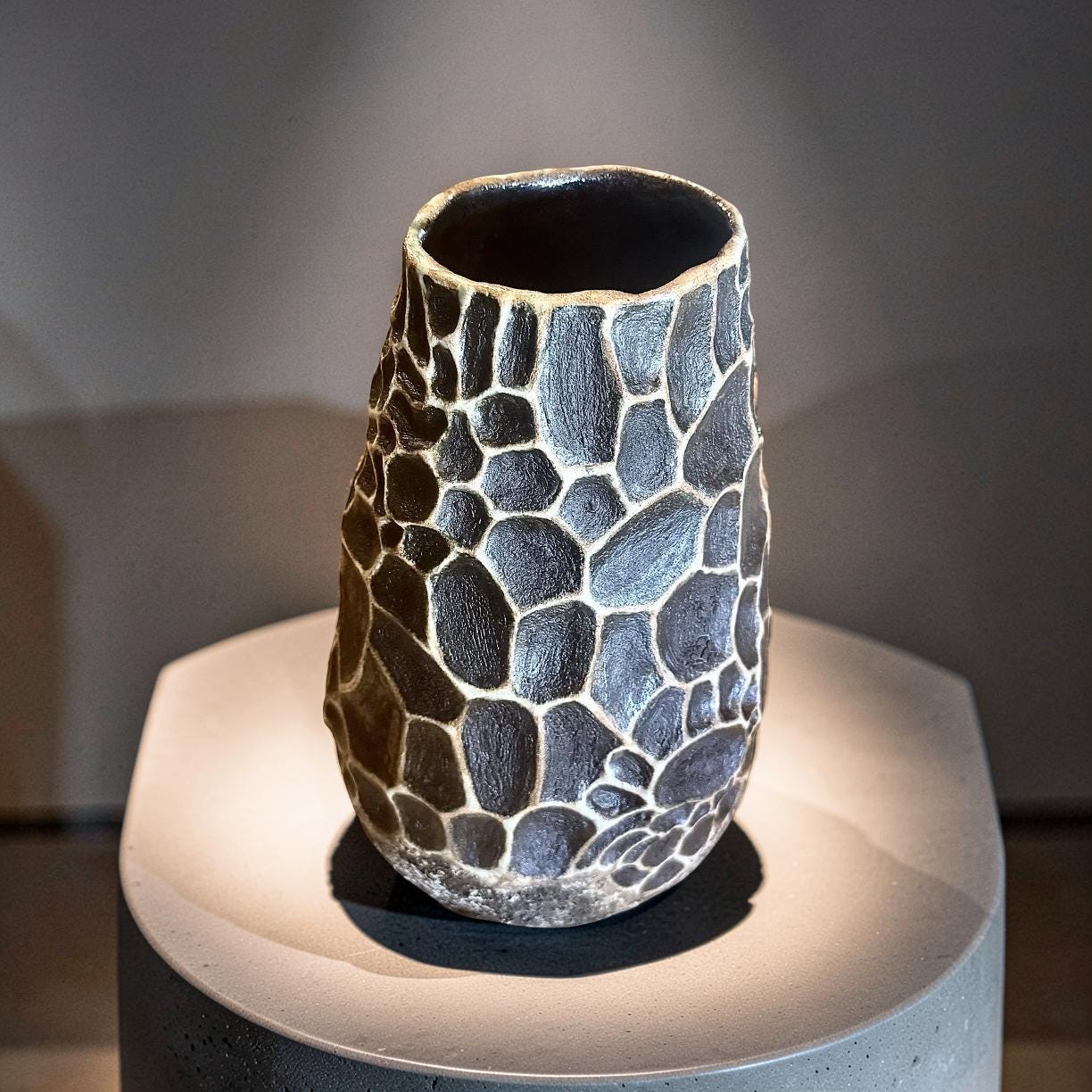 Hand-sculpted Stoneware Vase – Organic Textured Pottery, Woven Earth Collection