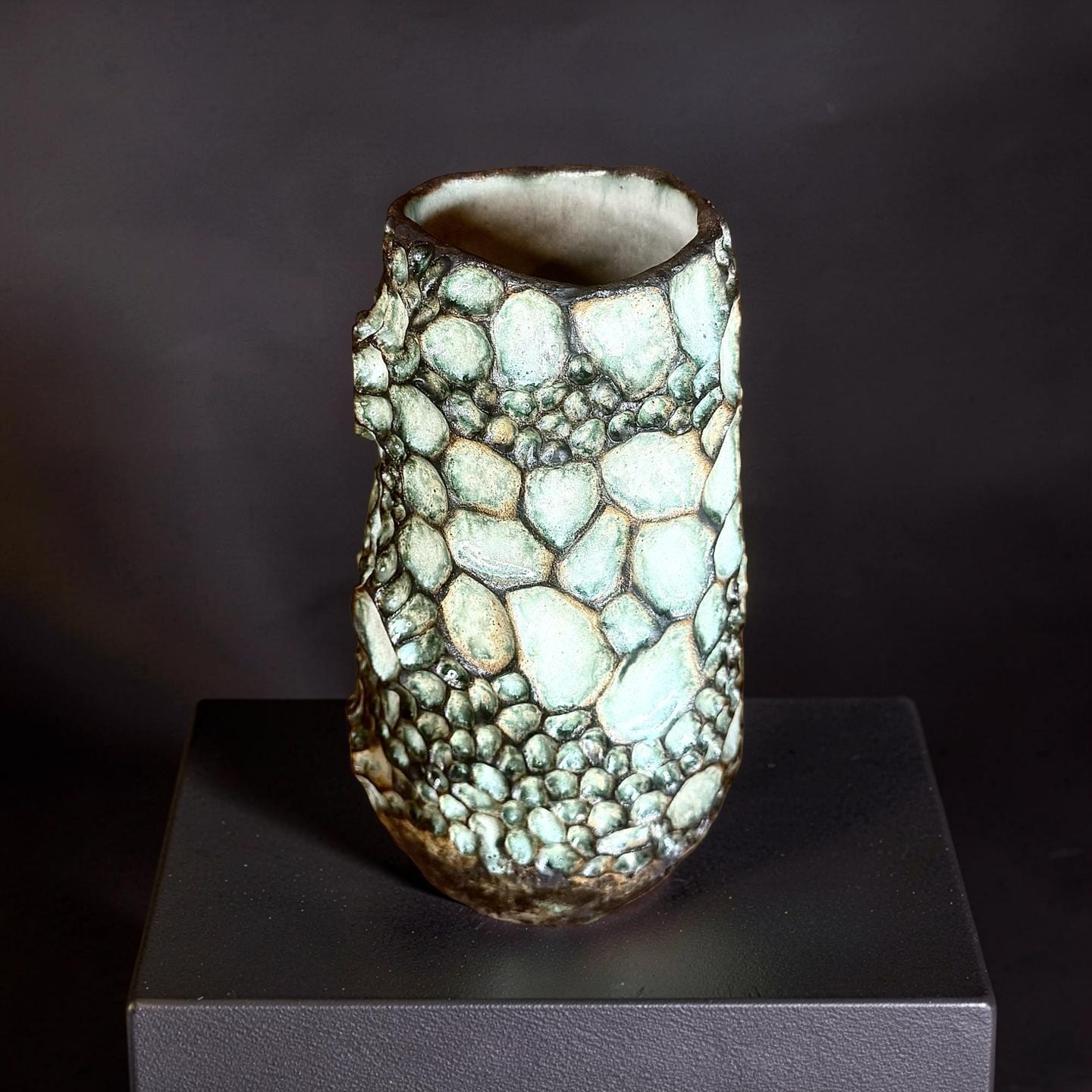 Handcrafted Ceramic Vase– Wabi-Sabi Stone Texture, Geometric Pattern Ambient Light