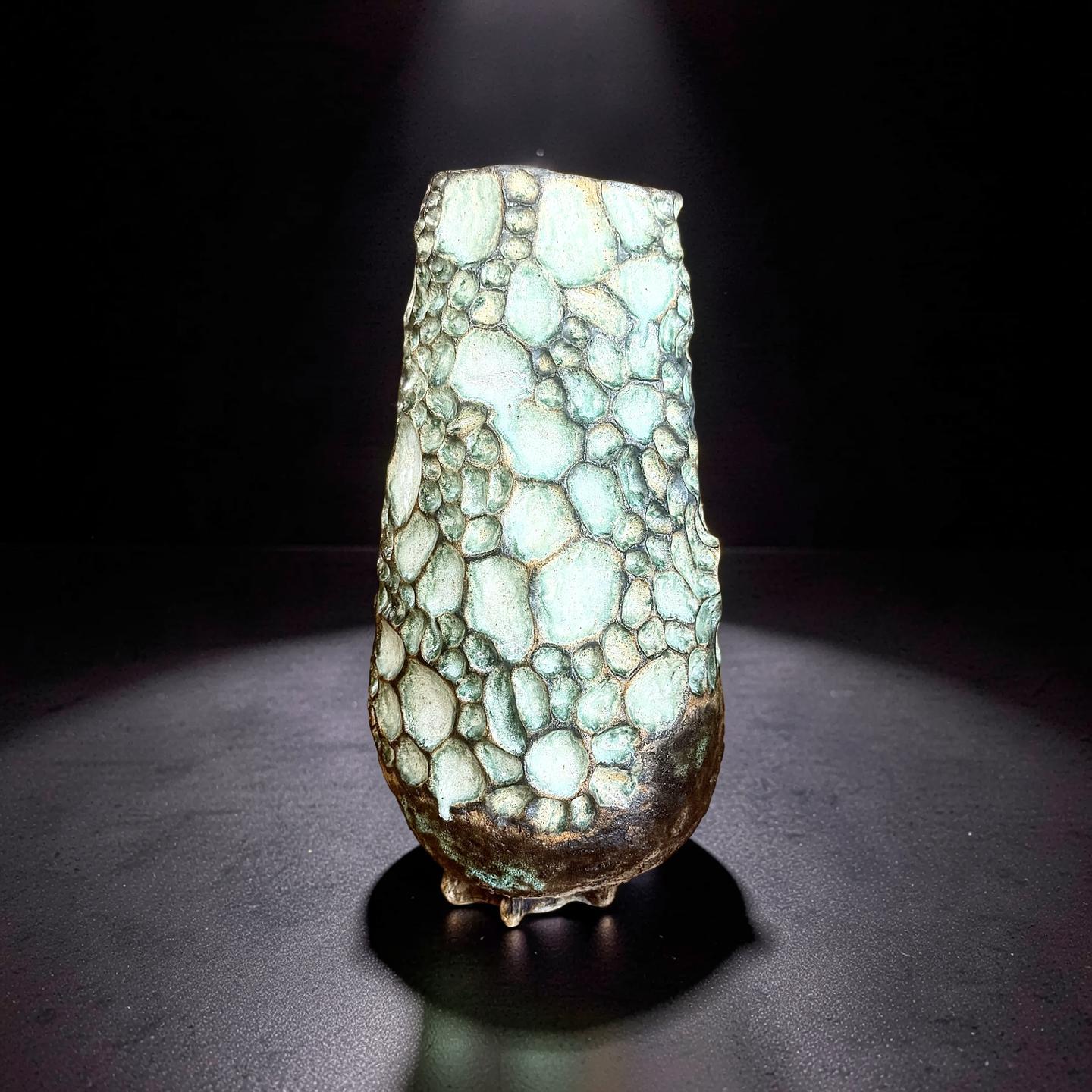 Handcrafted Ceramic Vase– Wabi-Sabi Stone Texture, Geometric Pattern Ambient Light