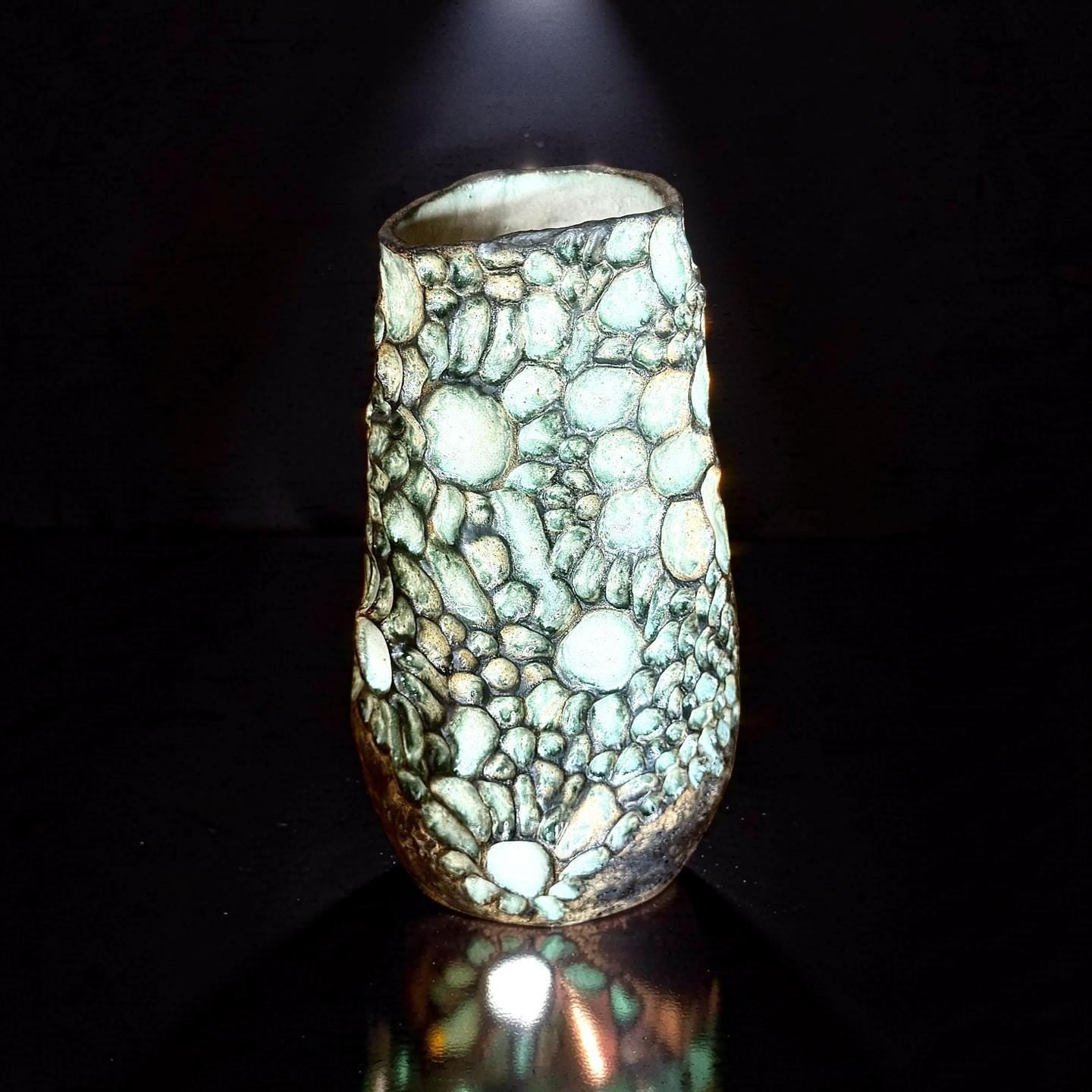 Handcrafted Ceramic Vase– Wabi-Sabi Stone Texture, Geometric Pattern Ambient Light