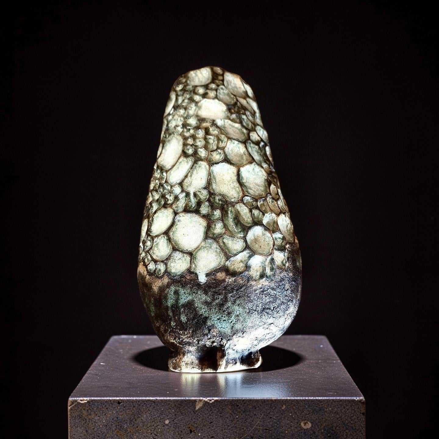 Handcrafted Ceramic Vase– Wabi-Sabi Stone Texture, Geometric Pattern Ambient Light