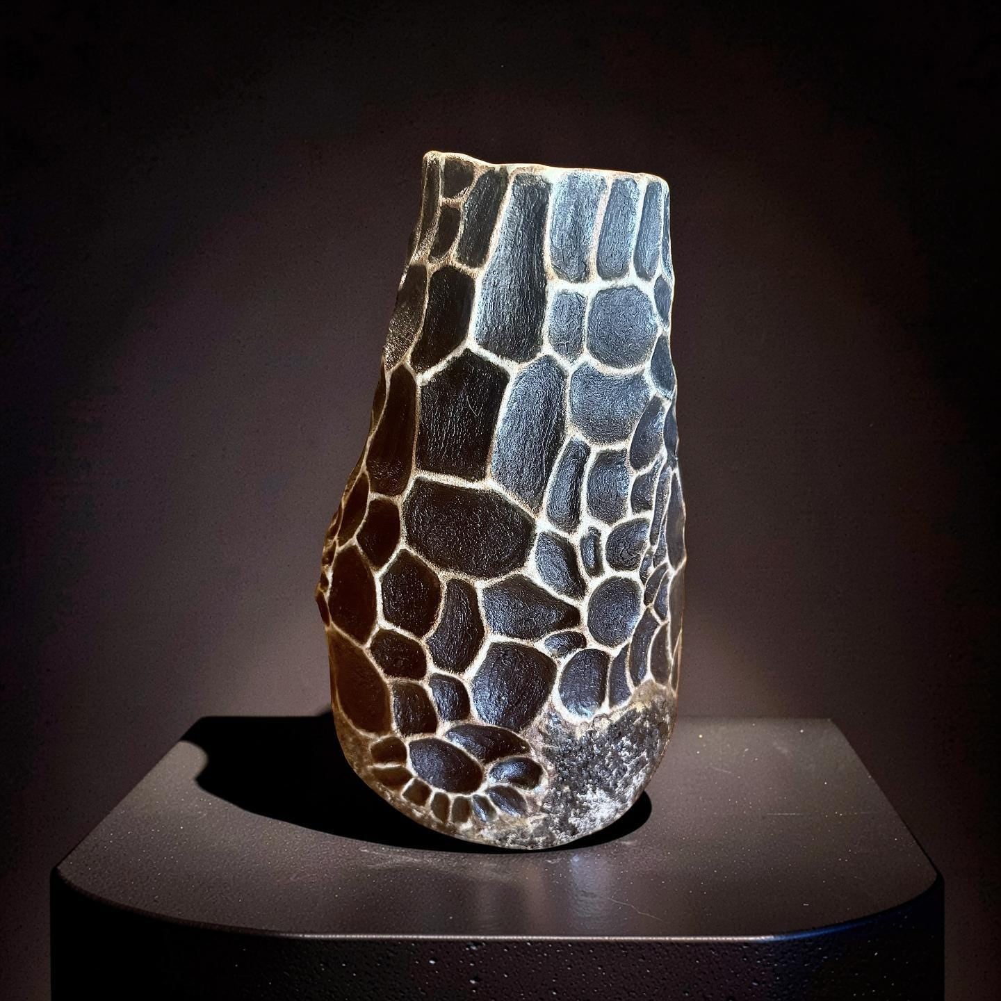 Hand-sculpted Stoneware Vase – Organic Textured Pottery, Woven Earth Collection