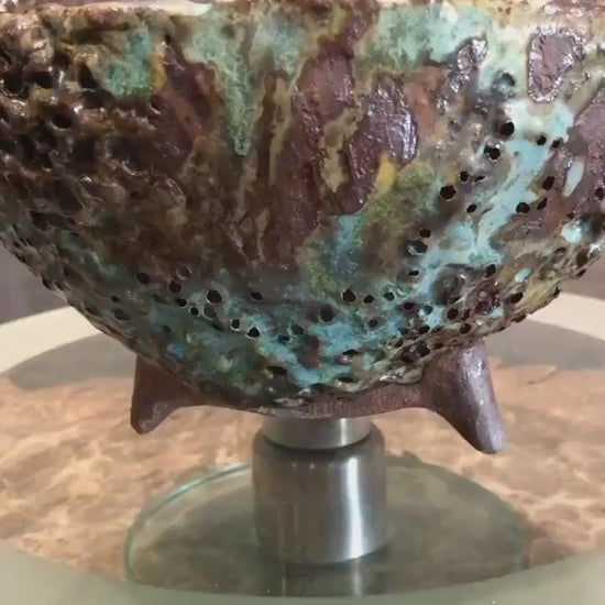 Handbuilt Ceramic Tripod Bowl with Volcanic Texture