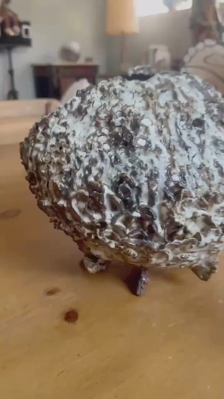 Created Ceramic Vessel with Volcanic Texture – Handbuilt Stoneware Artuilt Art Ceramic