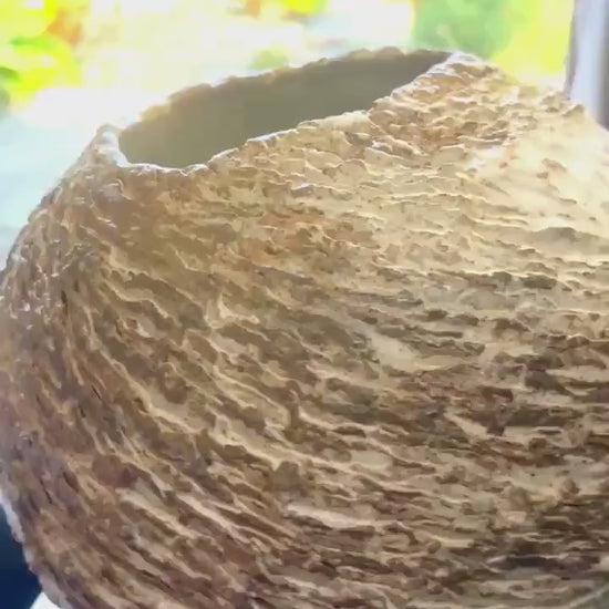Textured Ceramic Sculpture Vase – Handbuilt Organic Form with Cratered Surface