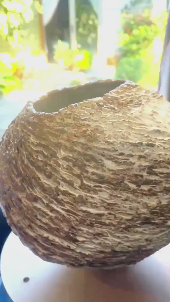 Textured Ceramic Sculpture Vase – Handbuilt Organic Form with Cratered Surface