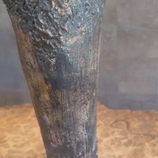 Handmade Ceramic Vase: Rustic Metal Brown Textured Home Decor