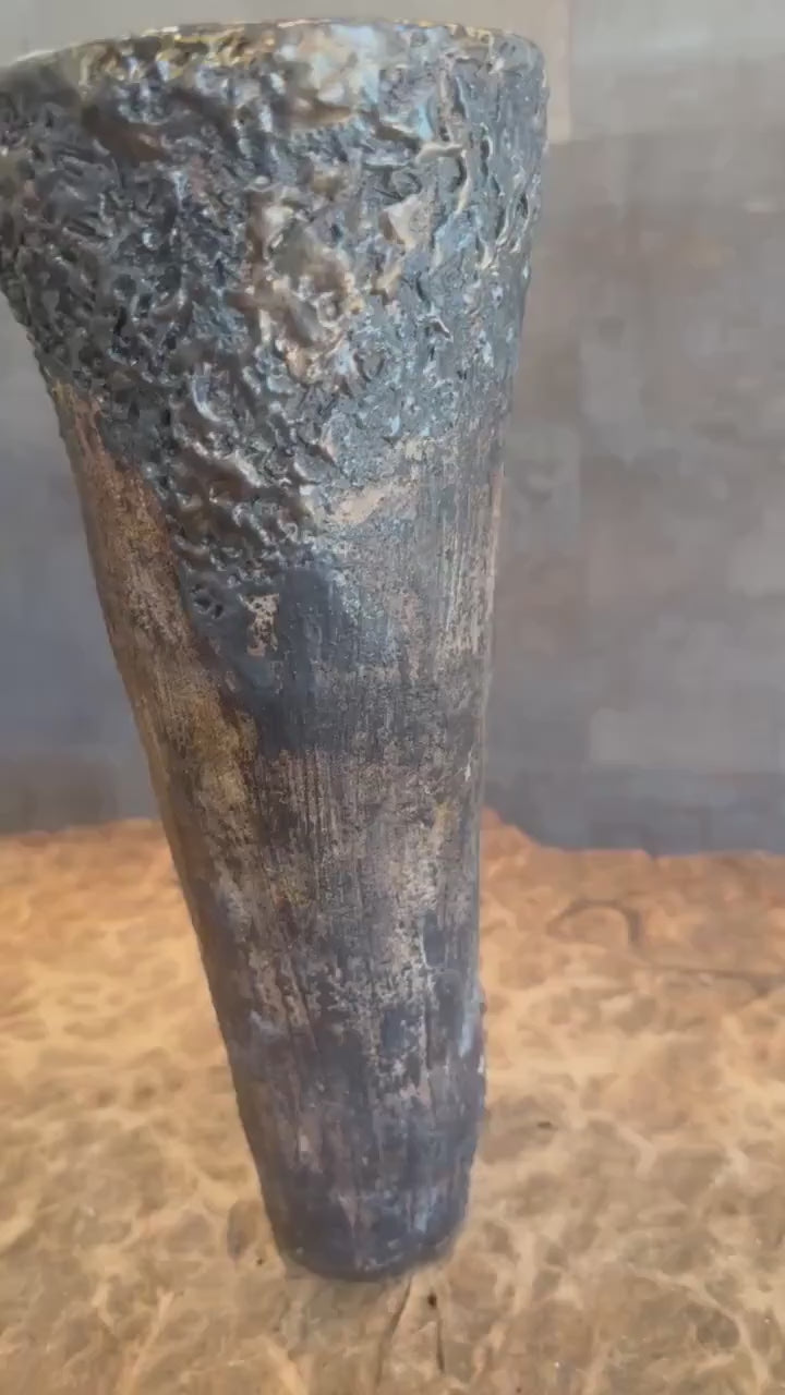 Handmade Ceramic Vase: Rustic Metal Brown Textured Home Decor