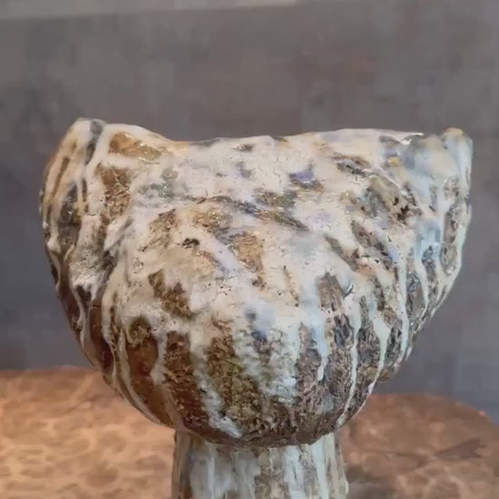 Handmade Ceramic Vase: Brown, White & Blue Glazed Crackle Decor