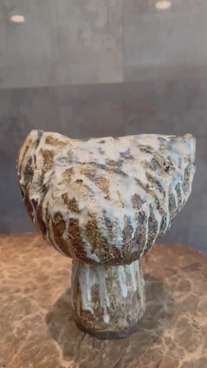 Handmade Ceramic Vase: Brown, White & Blue Glazed Crackle Decor