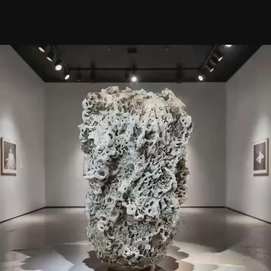 Handbuilt Ceramic Sculpture – Textured Earth Tones, Organic Form,White Lava Glaze