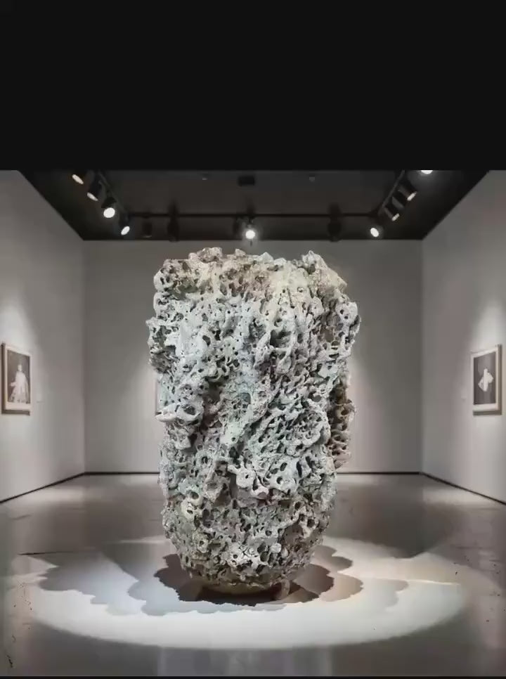 Handbuilt Ceramic Sculpture – Textured Earth Tones, Organic Form,White Lava Glaze