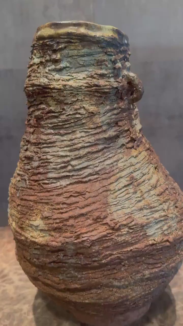 Handmade Ceramic Volcano Vase: Rustic Stone Art, Home Decor (8x14x12 inches)